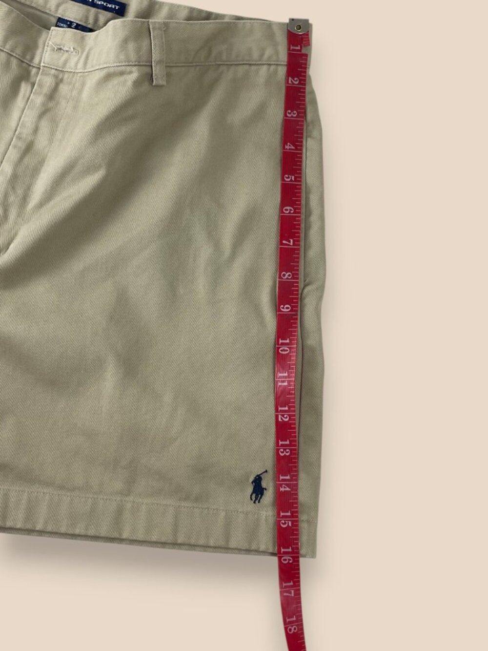 Ralph Lauren Sport Khaki Chino Shorts Cotton Navy Pony Embroidered Logo Women 12 - Picture 6 of 9